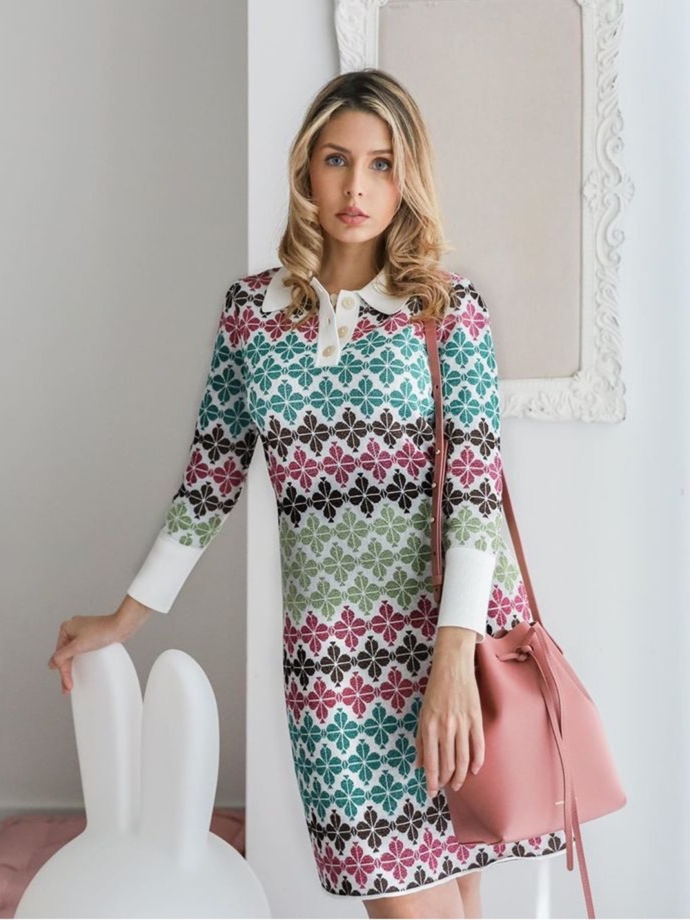 kate spade Multi-Color Floral Knit Polo Midi Dress